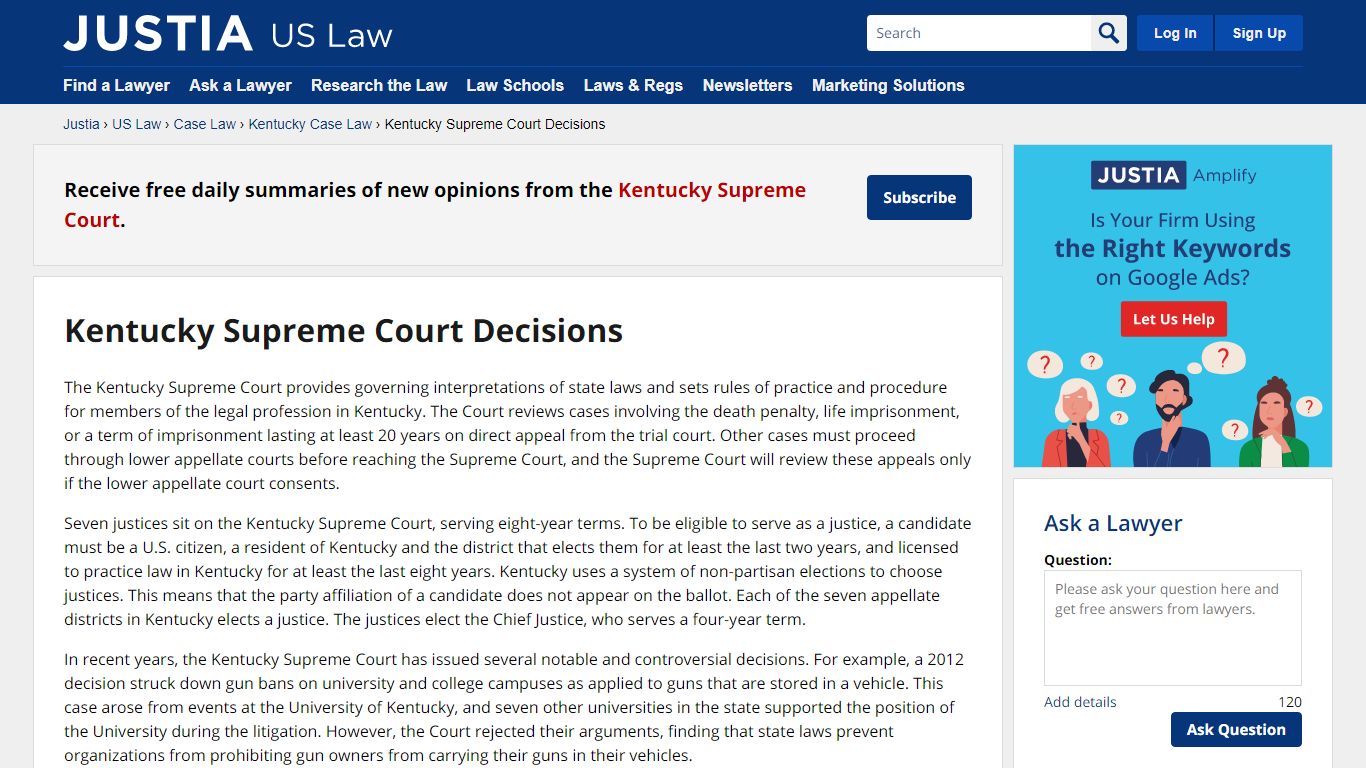 Kentucky Supreme Court Decisions :: Kentucky Case Law - Justia Law